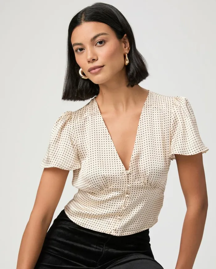 PAIGE Tops and Blouses Women Miso Top 8211 TravertineBlack Silk