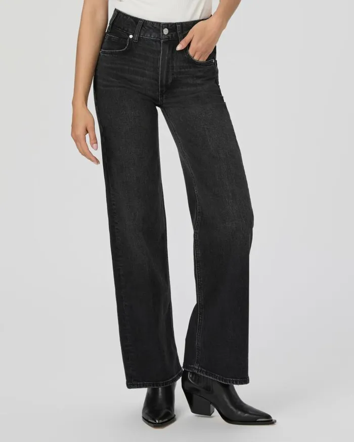 PAIGE Wide Leg Women Sasha Petite 30 Inch Wide Leg Jean 8211 Viper Black Distressed