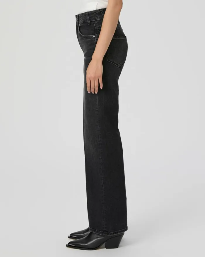 PAIGE Wide Leg Women Sasha Petite 30 Inch Wide Leg Jean 8211 Viper Black Distressed