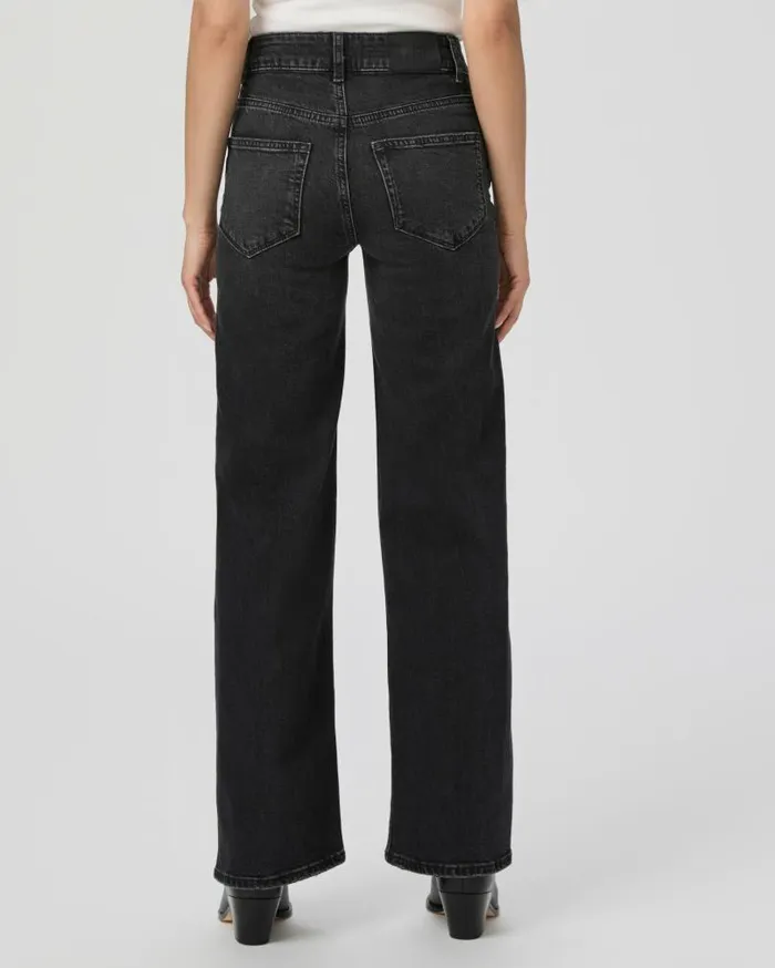PAIGE Wide Leg Women Sasha Petite 30 Inch Wide Leg Jean 8211 Viper Black Distressed