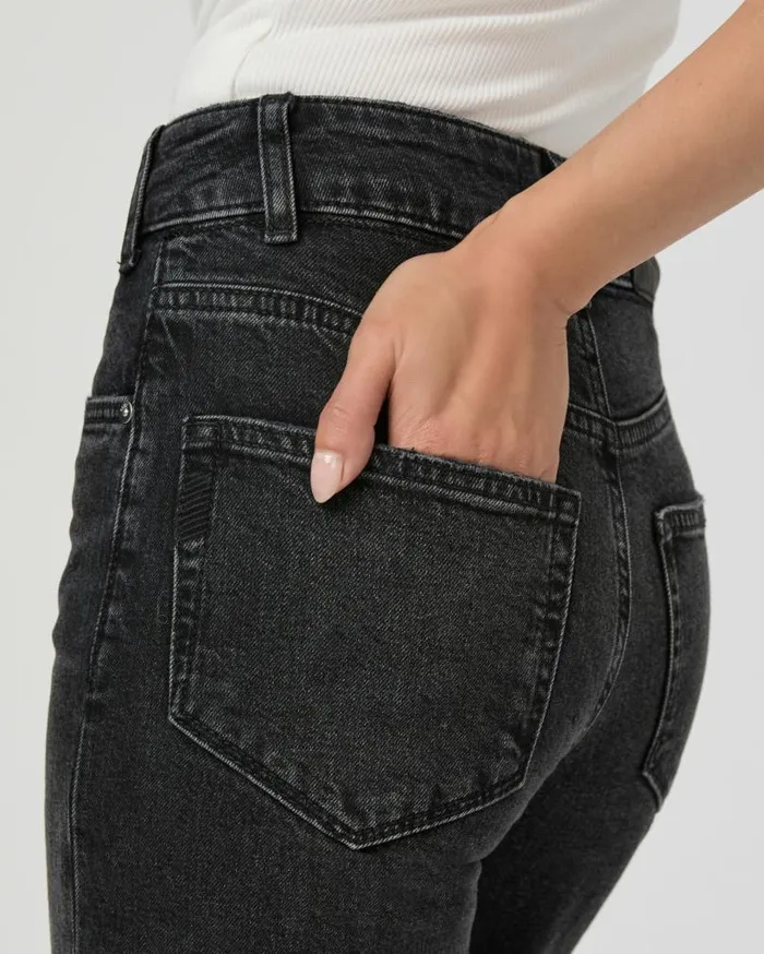 PAIGE Wide Leg Women Sasha Petite 30 Inch Wide Leg Jean 8211 Viper Black Distressed