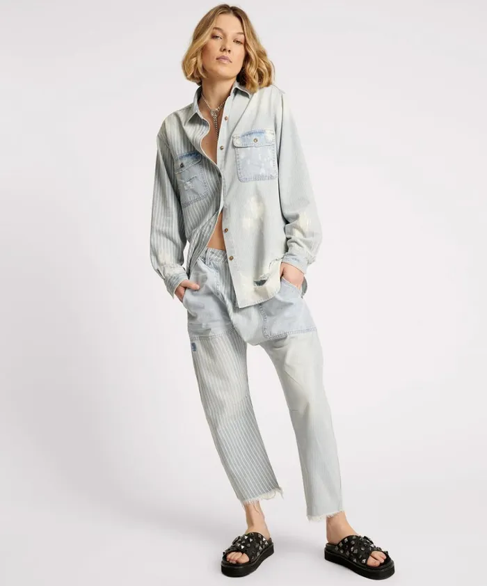 PAINTERS STRIPE EVERYDAY SHIRT Women One Teaspoon Denim Tops PAINTERS STRIPE EVERYDAY SHIRT Women One Teaspoon Denim Tops