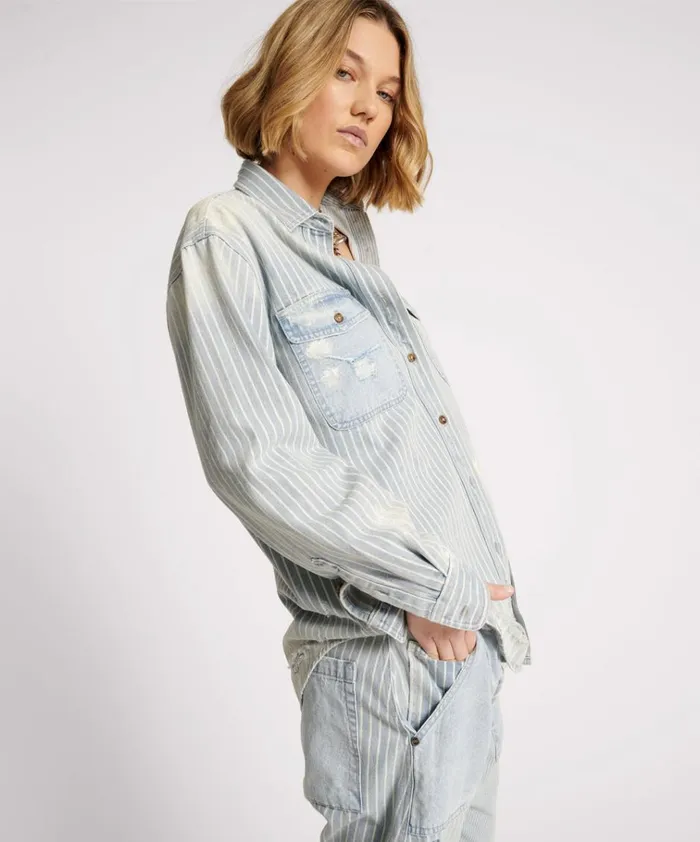 PAINTERS STRIPE EVERYDAY SHIRT Women One Teaspoon Denim Tops PAINTERS STRIPE EVERYDAY SHIRT Women One Teaspoon Denim Tops
