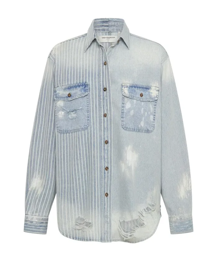 PAINTERS STRIPE EVERYDAY SHIRT Women One Teaspoon Denim Tops PAINTERS STRIPE EVERYDAY SHIRT Women One Teaspoon Denim Tops