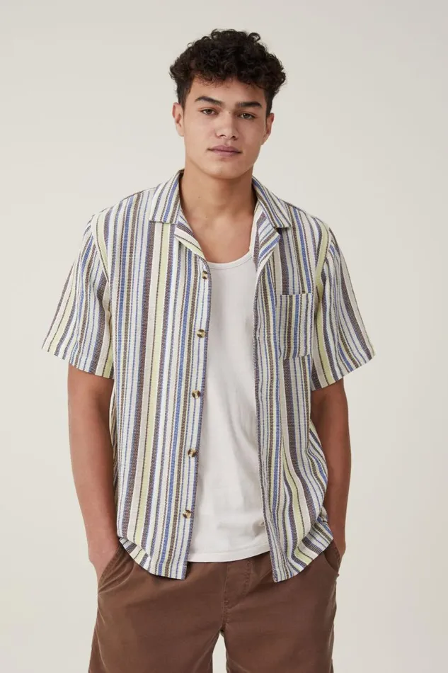 Palma Short Sleeve Shirt Pale Lime Multi Stripe Men Cotton On Shirts and Polos Palma Short Sleeve Shirt Pale Lime Multi Stripe Men Cotton On Shirts and Polos
