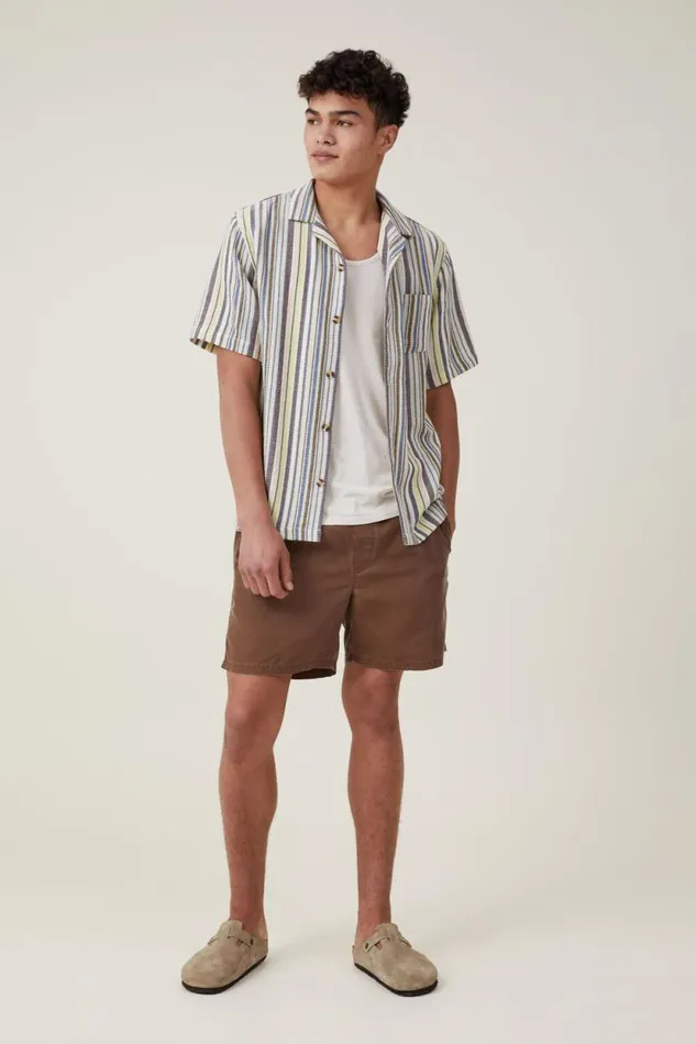 Palma Short Sleeve Shirt Pale Lime Multi Stripe Men Cotton On Shirts and Polos Palma Short Sleeve Shirt Pale Lime Multi Stripe Men Cotton On Shirts and Polos