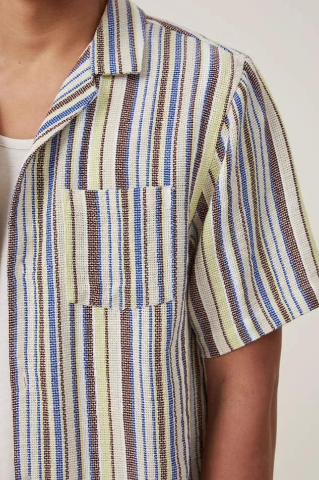 Palma Short Sleeve Shirt Pale Lime Multi Stripe Men Cotton On Shirts and Polos Palma Short Sleeve Shirt Pale Lime Multi Stripe Men Cotton On Shirts and Polos