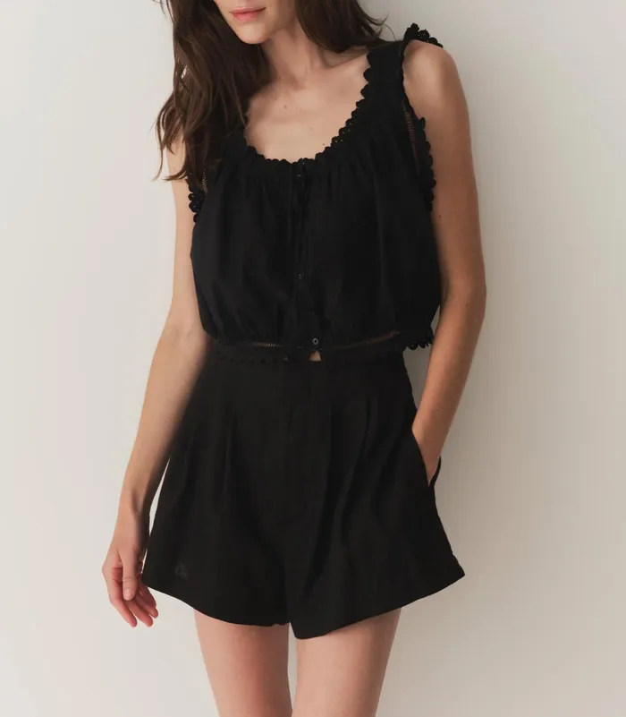 Pants and Shorts Women DEN Larue Linen Short Black
