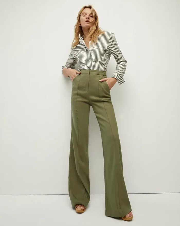 Pants Shop Veronica Beard Noda Linen Pant Bright Army