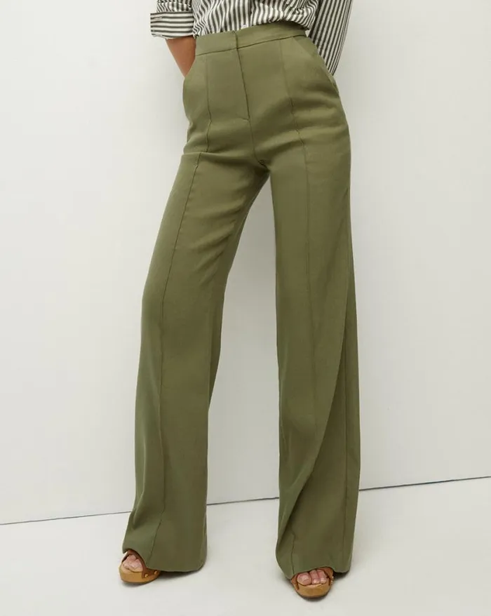 Pants Shop Veronica Beard Noda Linen Pant Bright Army