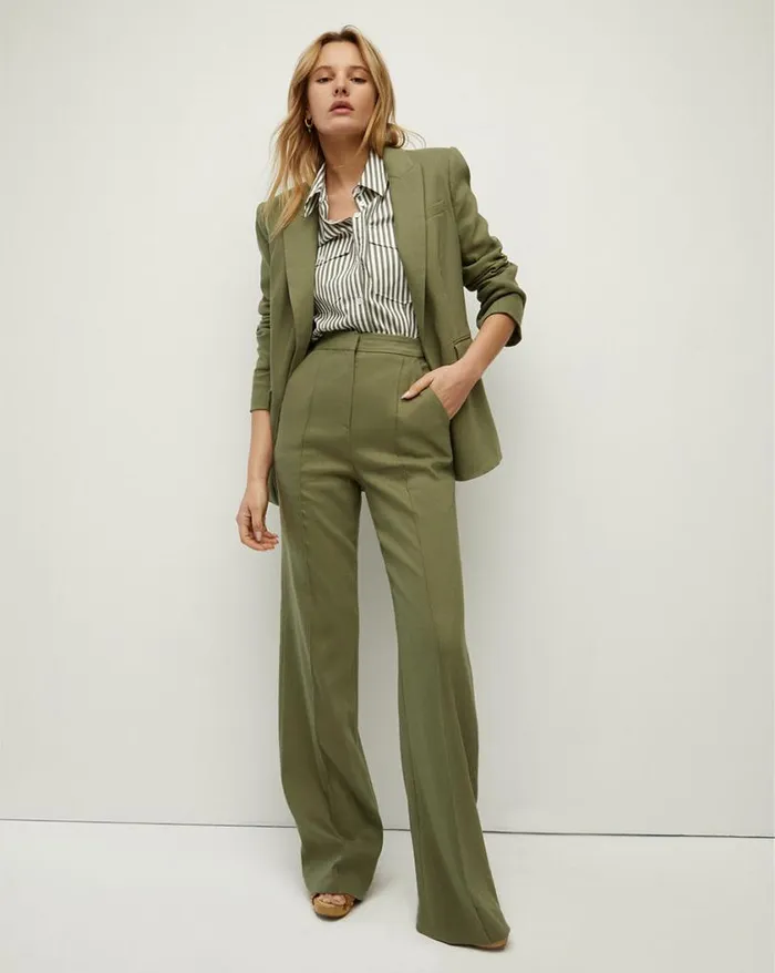 Pants Shop Veronica Beard Noda Linen Pant Bright Army