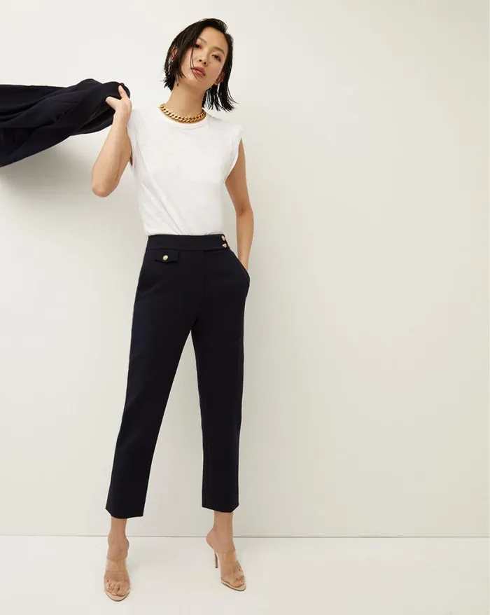 Pants Shop Veronica Beard Renzo Pant Black With Gold Buttons