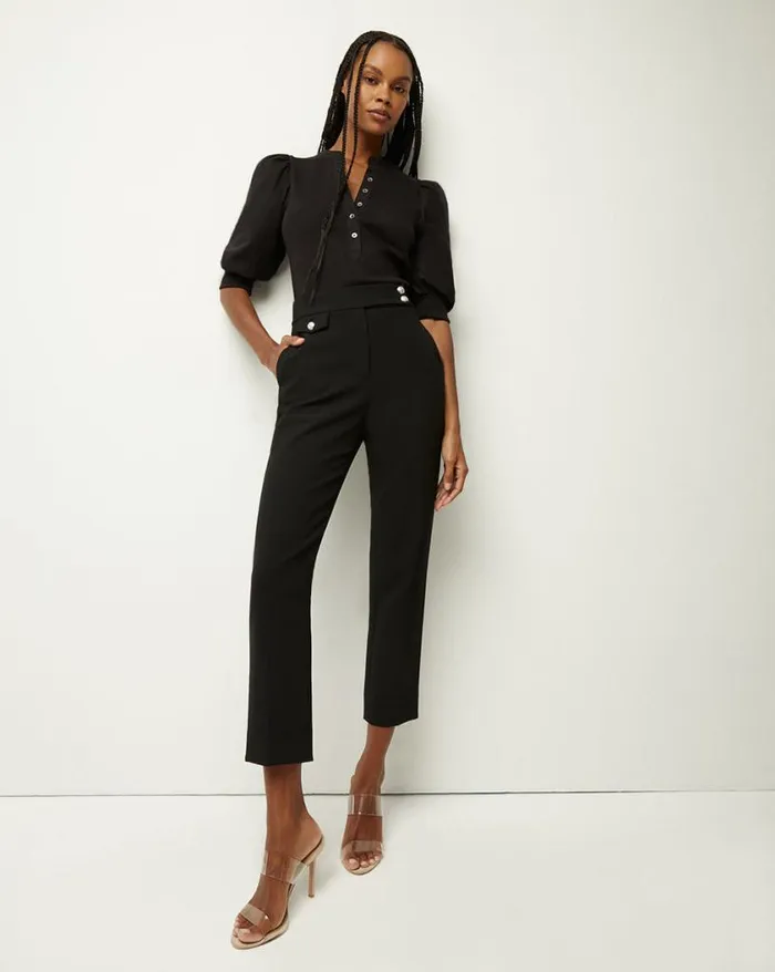 Pants Shop Veronica Beard Renzo Pant Black With Gold Buttons