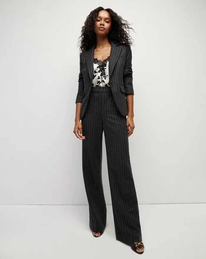 Pants Shop Veronica Beard Tonelli Pinstriped Pant Charcoal Multi