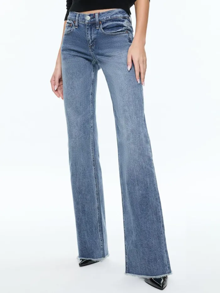 Pants Women Alice Olivia BODIE LOW RISE BOOTCUT JEAN WITH RAW HEM Brooklyn Blue