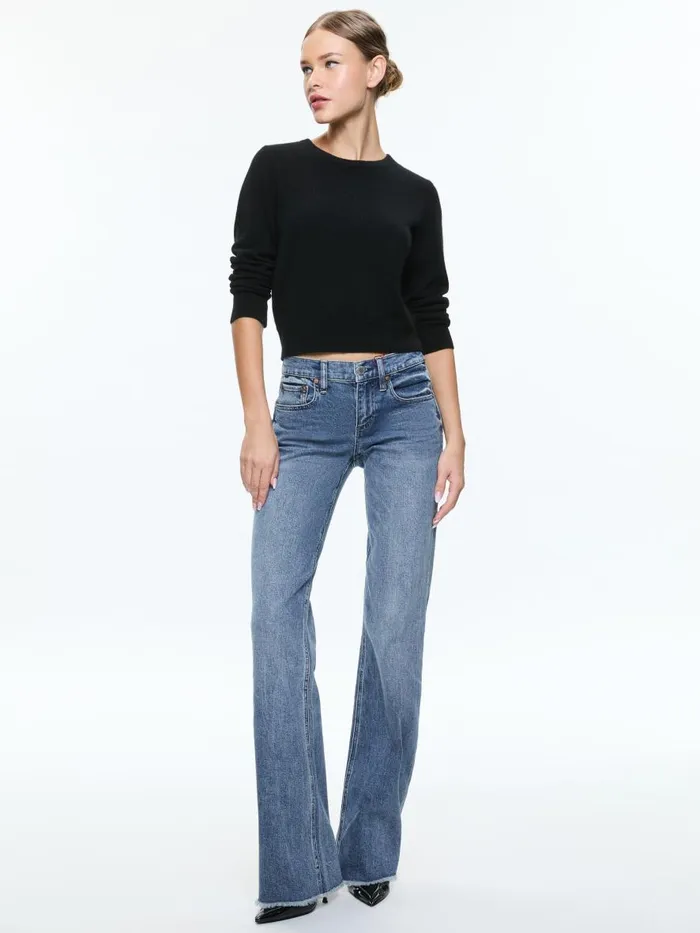 Pants Women Alice Olivia BODIE LOW RISE BOOTCUT JEAN WITH RAW HEM Brooklyn Blue