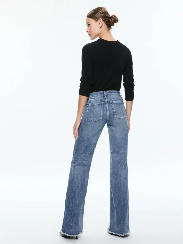 Pants Women Alice Olivia BODIE LOW RISE BOOTCUT JEAN WITH RAW HEM Brooklyn Blue