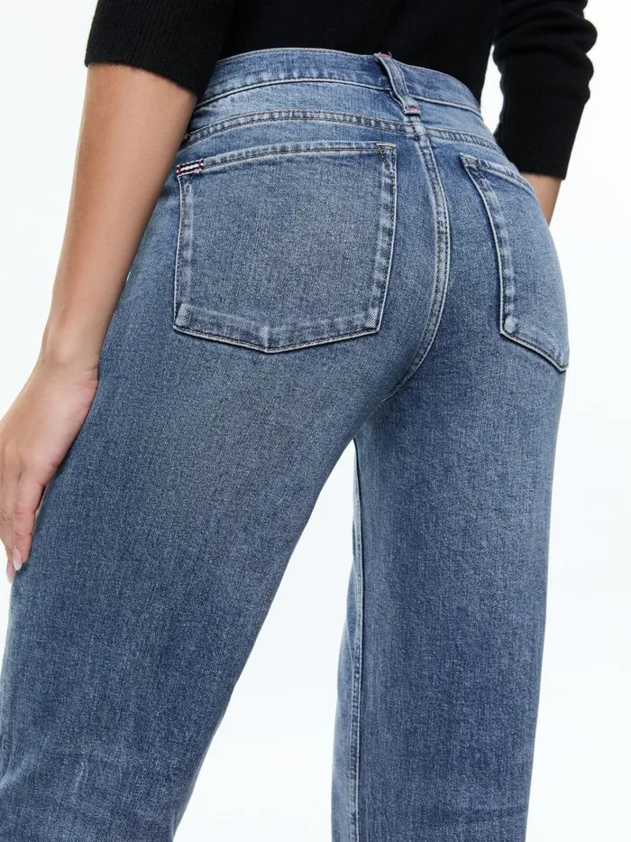 Pants Women Alice Olivia BODIE LOW RISE BOOTCUT JEAN WITH RAW HEM Brooklyn Blue