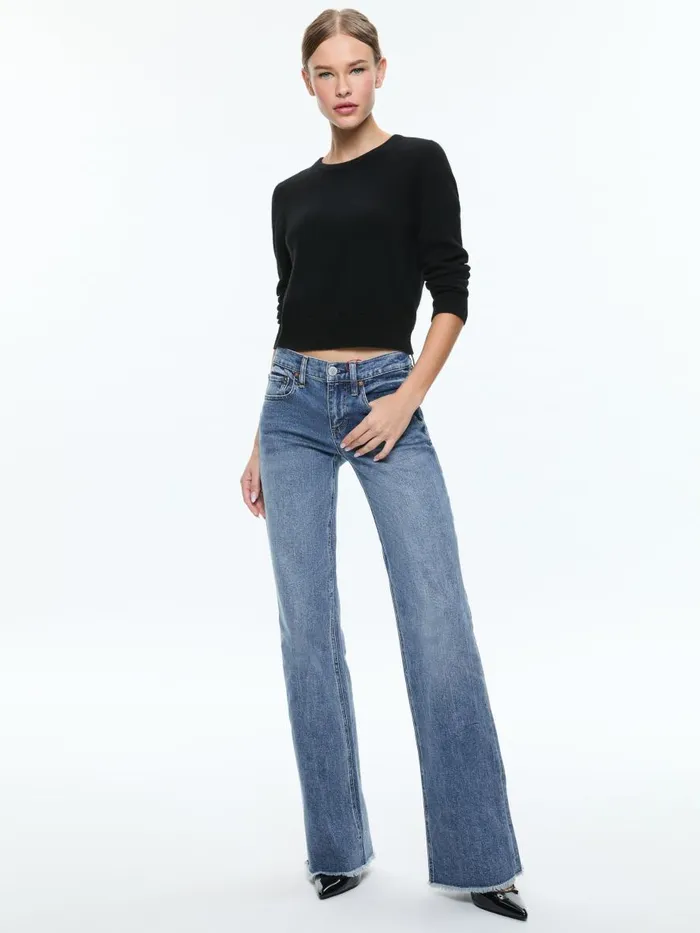 Pants Women Alice Olivia BODIE LOW RISE BOOTCUT JEAN WITH RAW HEM Brooklyn Blue
