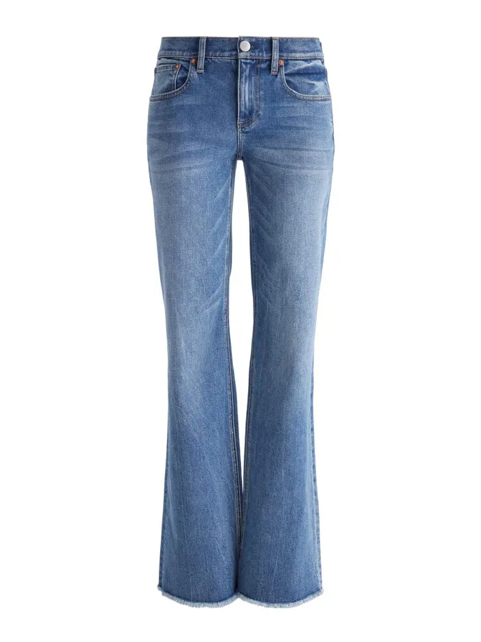 Pants Women Alice Olivia BODIE LOW RISE BOOTCUT JEAN WITH RAW HEM Brooklyn Blue