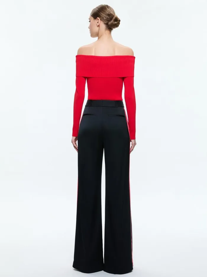 Pants Women Alice Olivia DYLAN HIGH RISE WIDE LEG PANT WITH RACING STRIPE DETAIL Blackbright Ruby