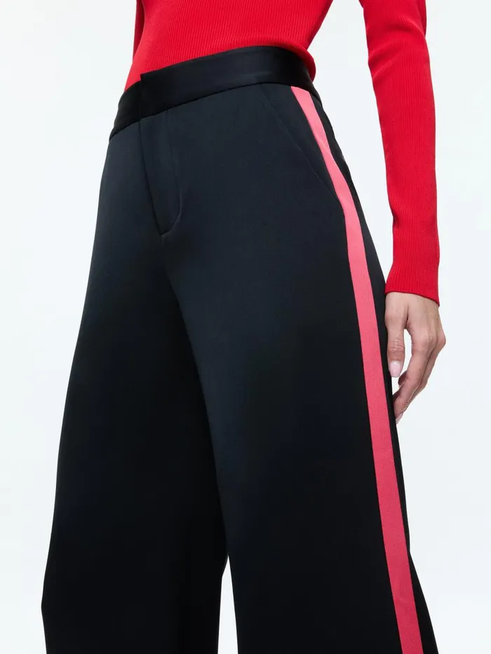 Pants Women Alice Olivia DYLAN HIGH RISE WIDE LEG PANT WITH RACING STRIPE DETAIL Blackbright Ruby