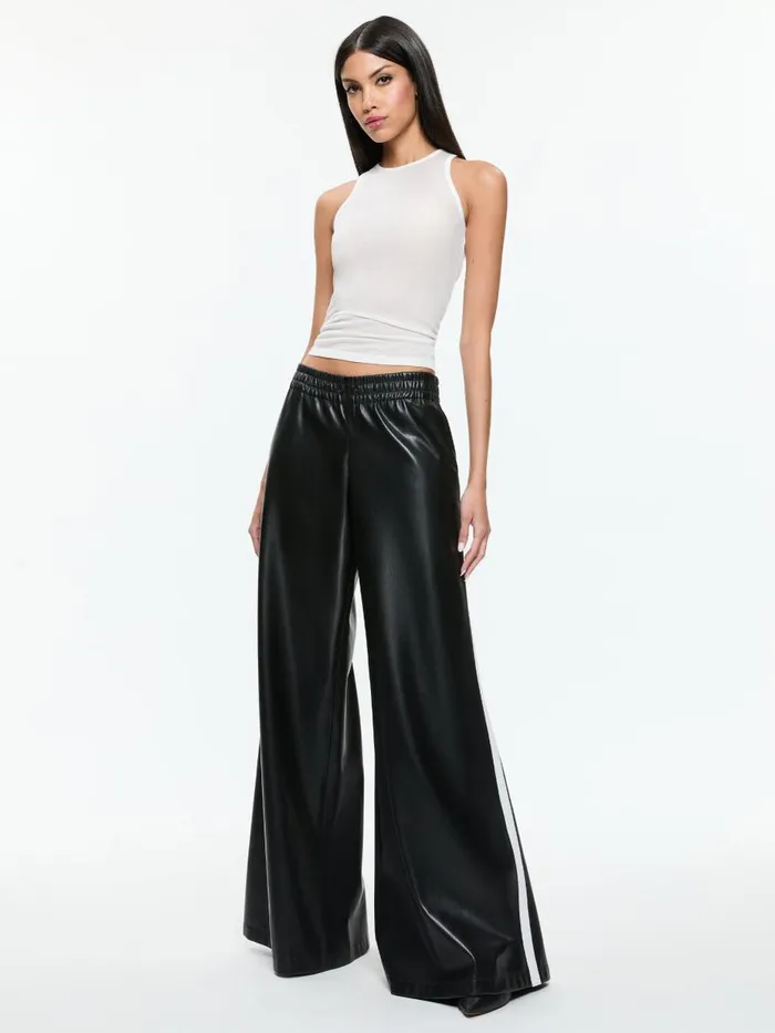 Pants Women Alice Olivia ELBA VEGAN LEATHER LOW RISE PANT WITH RACING STRIPE Black