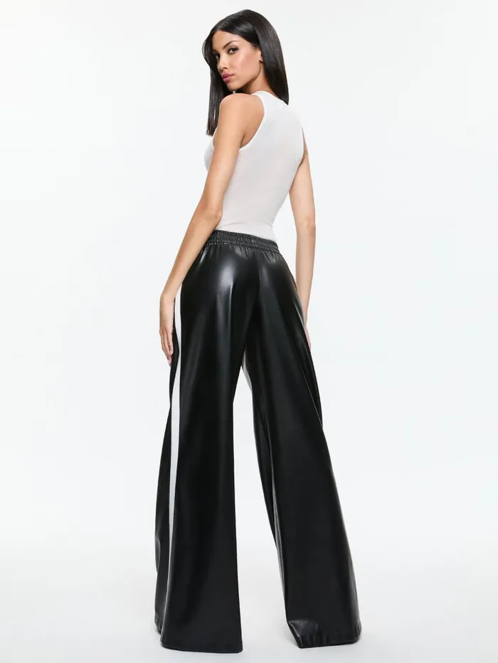 Pants Women Alice Olivia ELBA VEGAN LEATHER LOW RISE PANT WITH RACING STRIPE Black