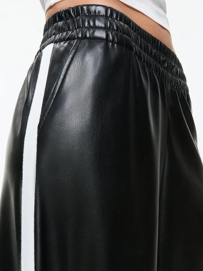 Pants Women Alice Olivia ELBA VEGAN LEATHER LOW RISE PANT WITH RACING STRIPE Black