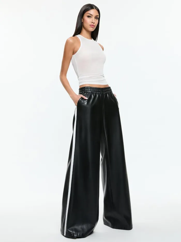 Pants Women Alice Olivia ELBA VEGAN LEATHER LOW RISE PANT WITH RACING STRIPE Black
