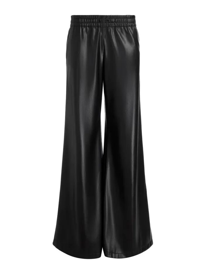 Pants Women Alice Olivia ELBA VEGAN LEATHER LOW RISE PANT WITH RACING STRIPE Black