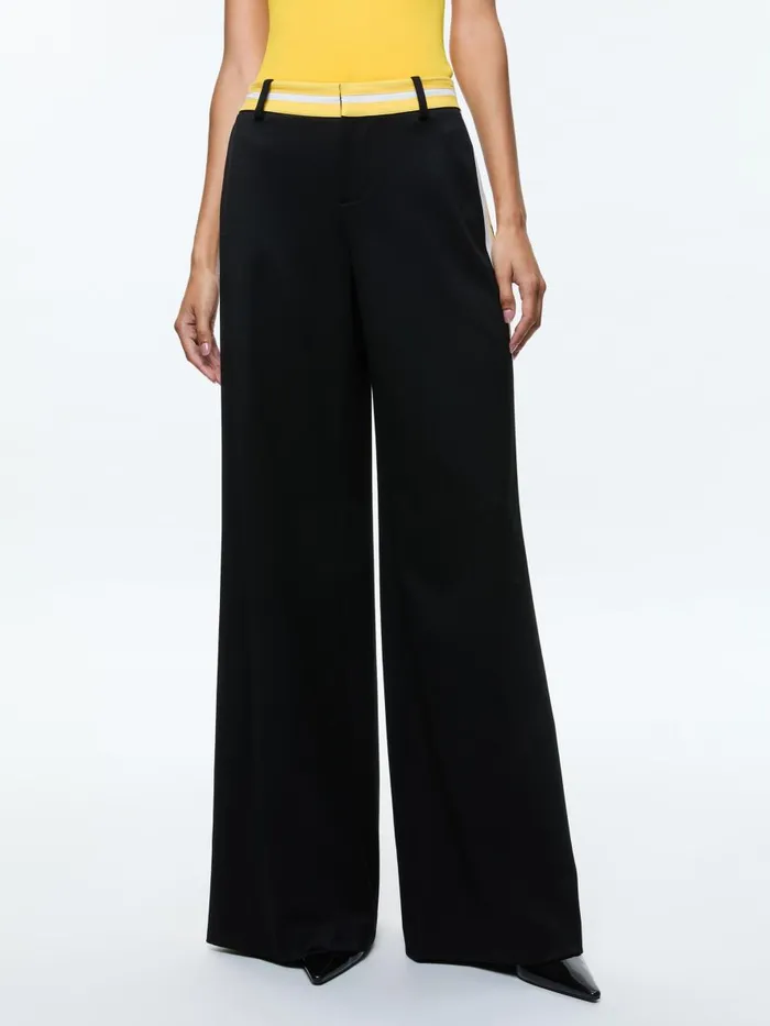 Pants Women Alice Olivia ERIC LOW RISE PANT WITH SIDE STRIPE Blackmustard Seedwhite