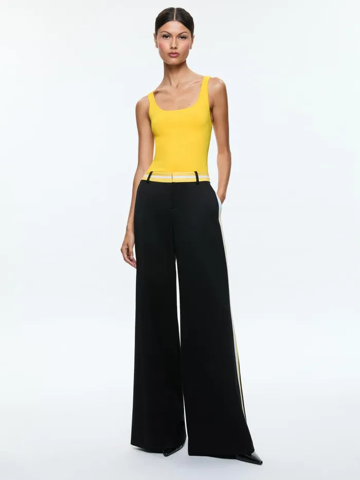Pants Women Alice Olivia ERIC LOW RISE PANT WITH SIDE STRIPE Blackmustard Seedwhite