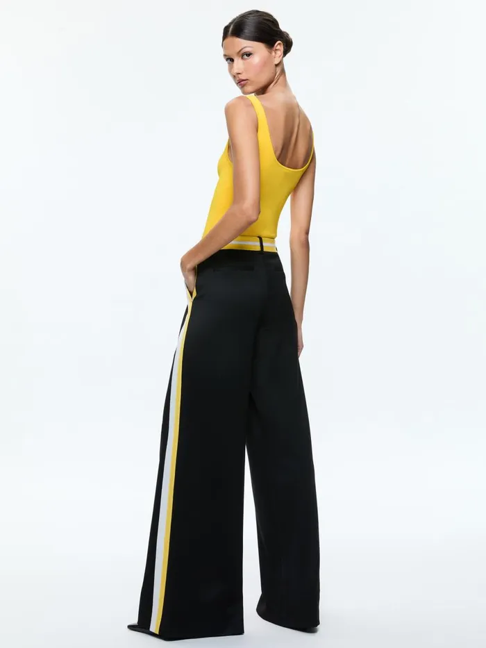 Pants Women Alice Olivia ERIC LOW RISE PANT WITH SIDE STRIPE Blackmustard Seedwhite
