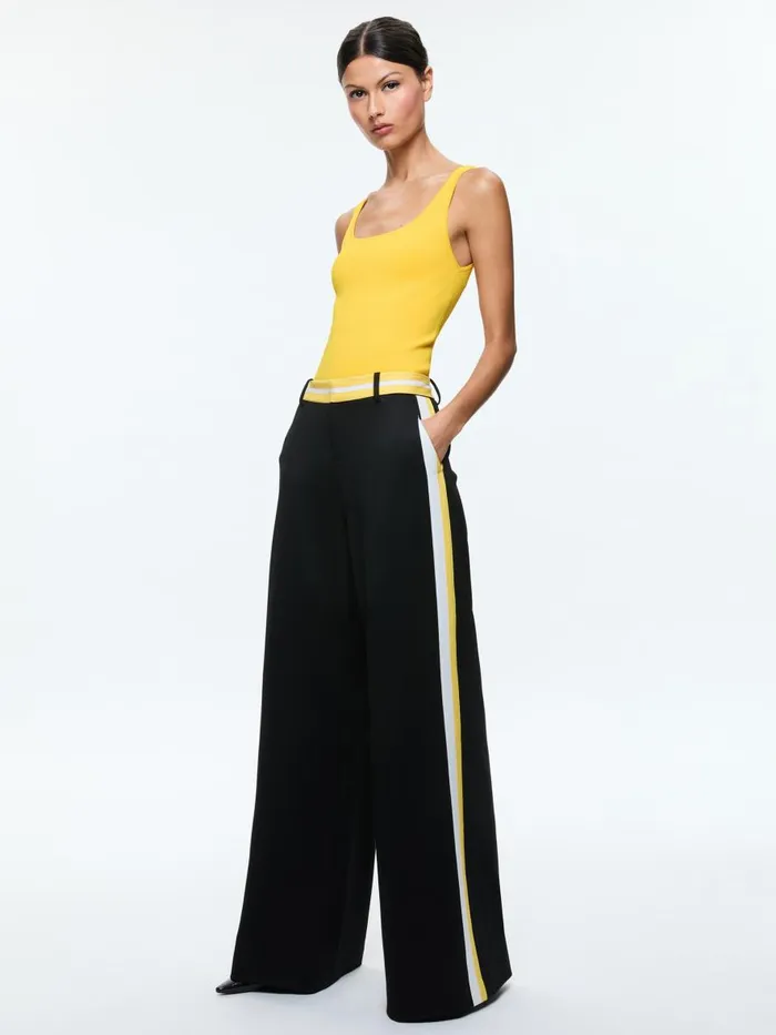 Pants Women Alice Olivia ERIC LOW RISE PANT WITH SIDE STRIPE Blackmustard Seedwhite
