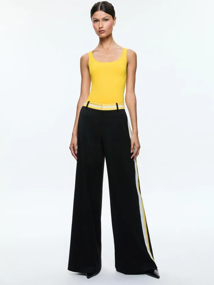 Pants Women Alice Olivia ERIC LOW RISE PANT WITH SIDE STRIPE Blackmustard Seedwhite