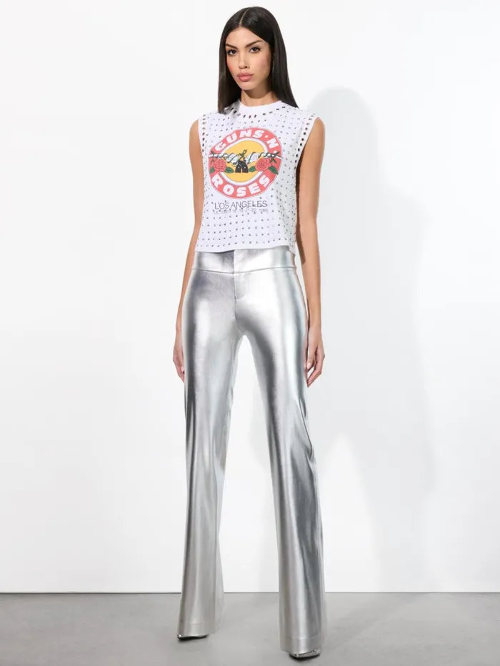 Pants Women Alice Olivia OLIVIA VEGAN LEATHER BOOTCUT PANT Silver