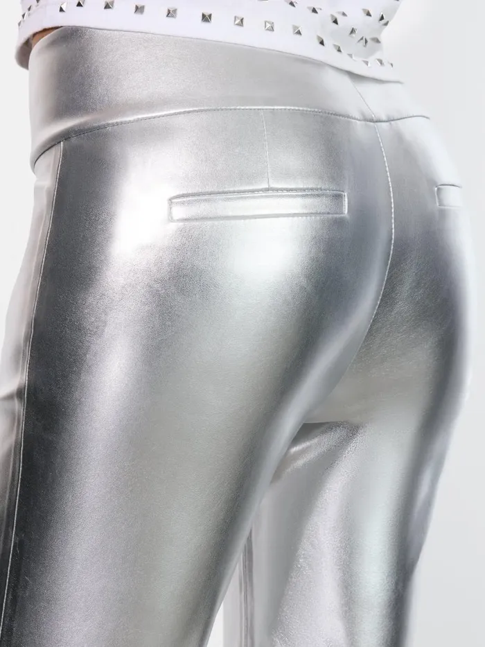 Pants Women Alice Olivia OLIVIA VEGAN LEATHER BOOTCUT PANT Silver