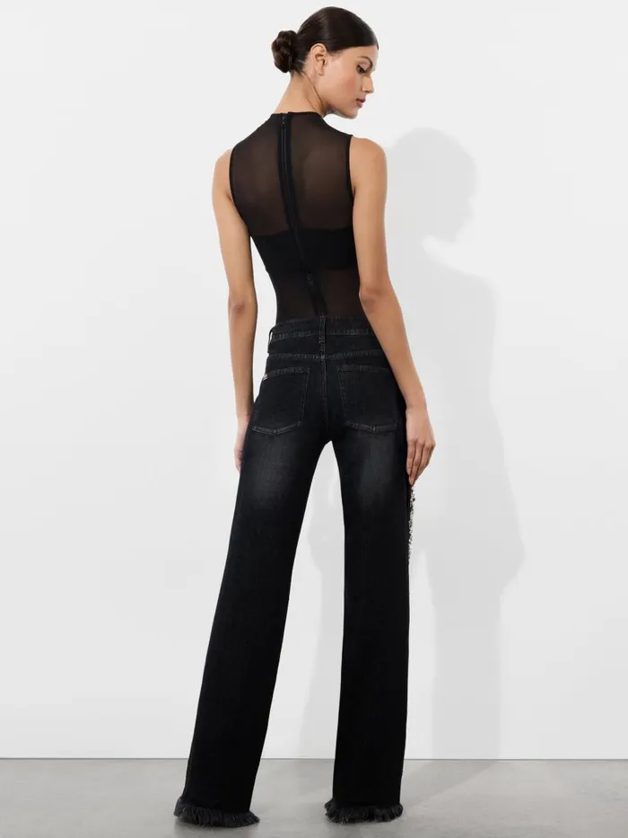 Pants Women Alice Olivia ROXIE EMBELLISHED LOW RISE STRAIGHT FLARE JEAN Georgia Vintage Black