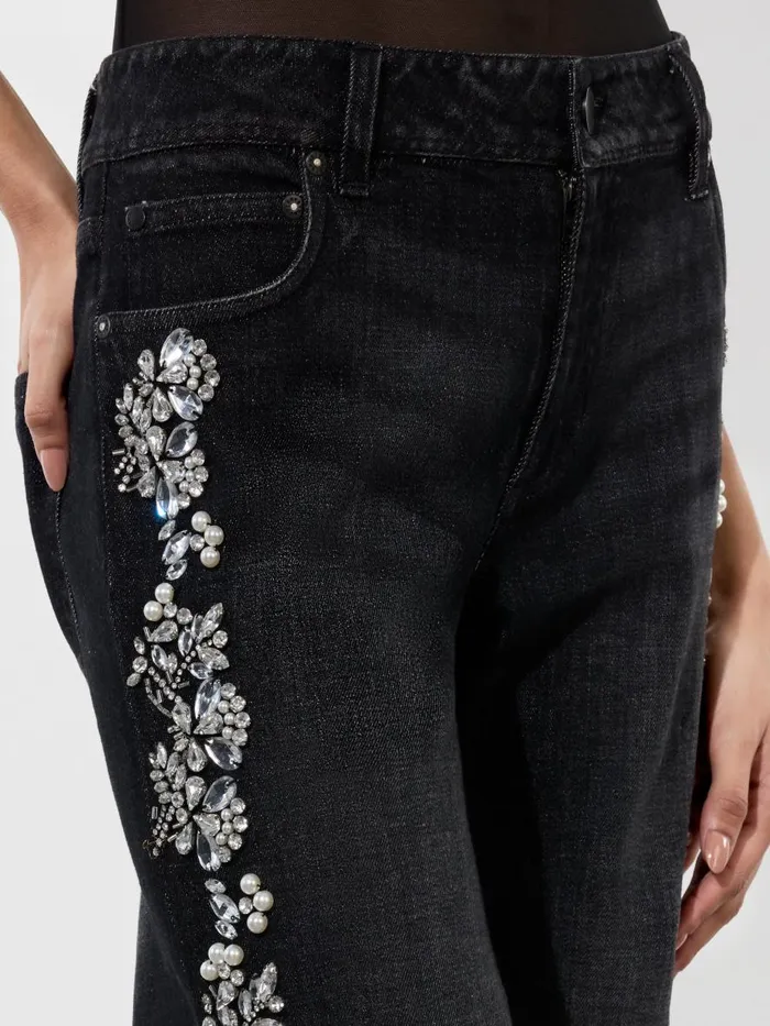 Pants Women Alice Olivia ROXIE EMBELLISHED LOW RISE STRAIGHT FLARE JEAN Georgia Vintage Black