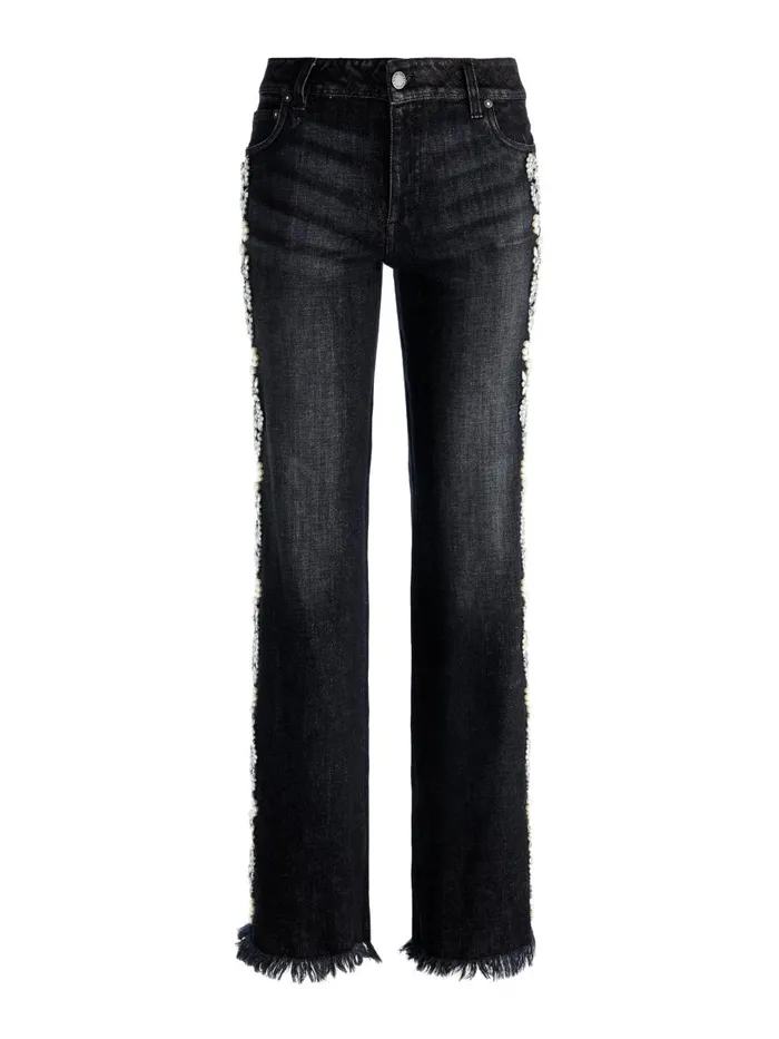 Pants Women Alice Olivia ROXIE EMBELLISHED LOW RISE STRAIGHT FLARE JEAN Georgia Vintage Black