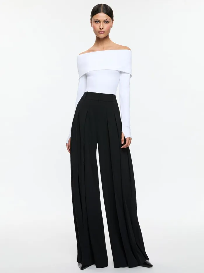 Pants Women Alice Olivia SIMON HIGH RISE WIDE LEG PLEATED TROUSER Black
