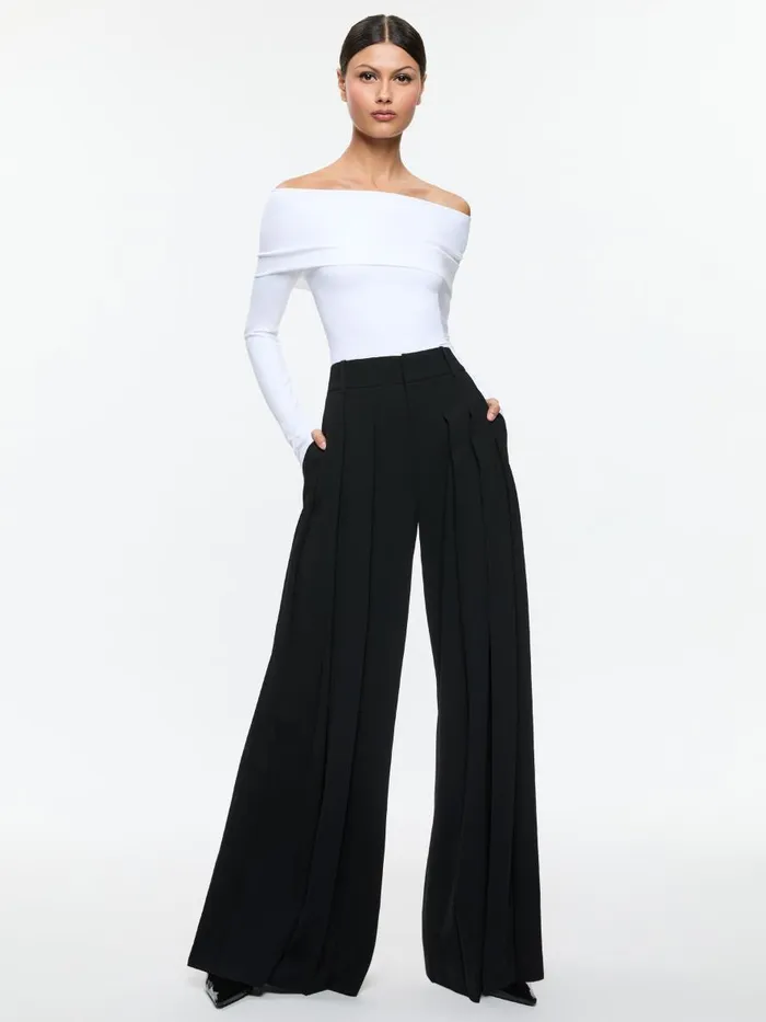 Pants Women Alice Olivia SIMON HIGH RISE WIDE LEG PLEATED TROUSER Black