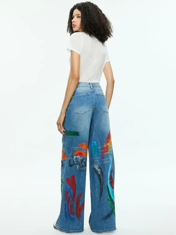 Pants Women Alice Olivia TUCKER PAINTED BAGGY JEAN WITH DARTED KNEE Avery Bluemulti