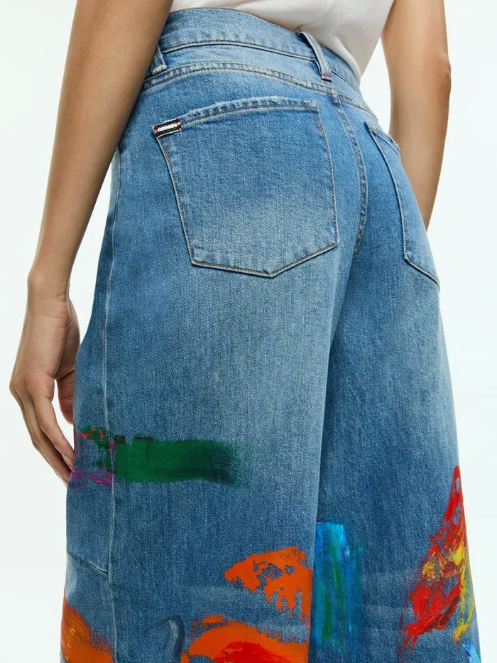 Pants Women Alice Olivia TUCKER PAINTED BAGGY JEAN WITH DARTED KNEE Avery Bluemulti