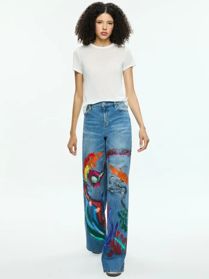 Pants Women Alice Olivia TUCKER PAINTED BAGGY JEAN WITH DARTED KNEE Avery Bluemulti