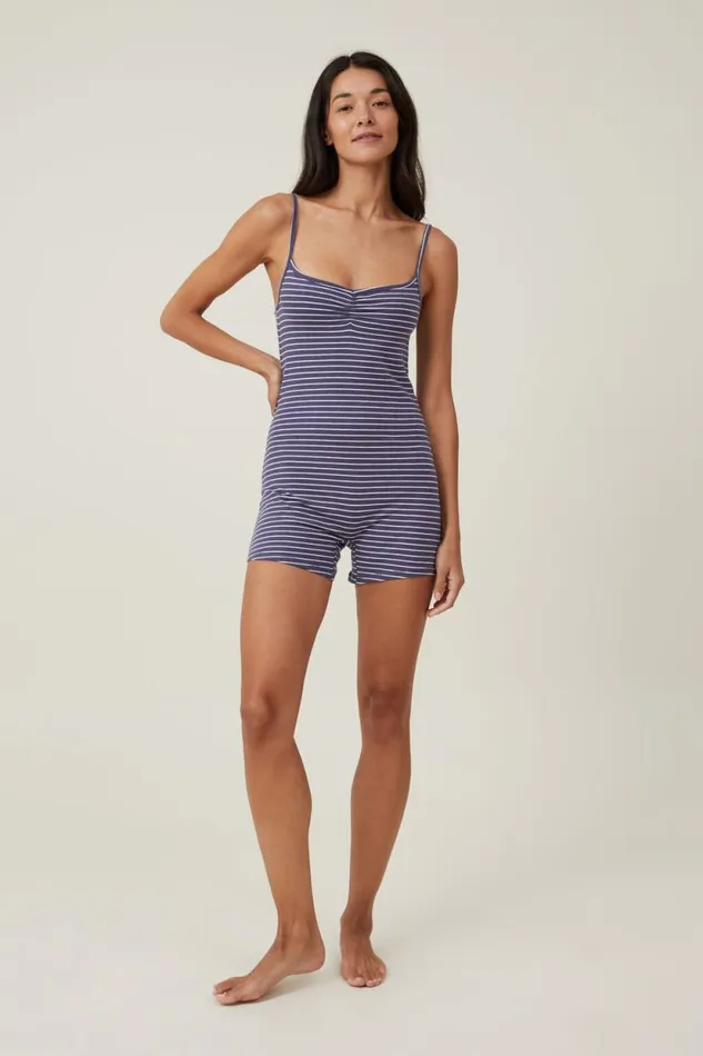 Peached Jersey Boyleg Romper Midnight Rain Stripe Women Cotton On Pajamas