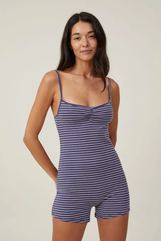 Peached Jersey Boyleg Romper Midnight Rain Stripe Women Cotton On Pajamas