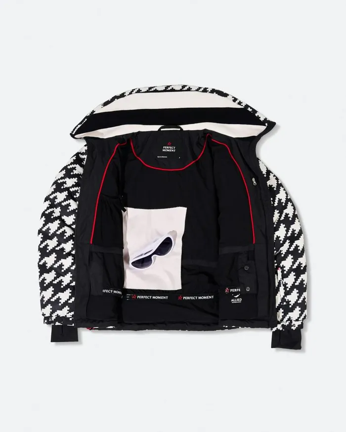 Perfect Moment Jackets Houndstooth Ski Duvet Down Jacket Houndstooth 8211 Blacksnow White 8211 Women