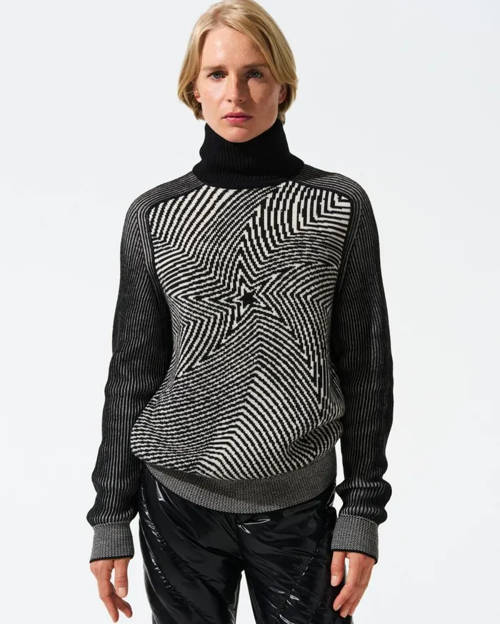 Perfect Moment Tops Star Merino Wool Turtleneck Sweater White and Black 8211 Women